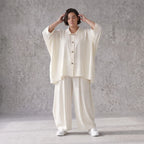 Creme fliessend Leinenoptik Bluse im Lagenlook leger Oversize zeitlos Crasheffekt weich