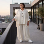 Creme fliessend Leinenoptik Bluse im Lagenlook leger Oversize zeitlos Crasheffekt weich