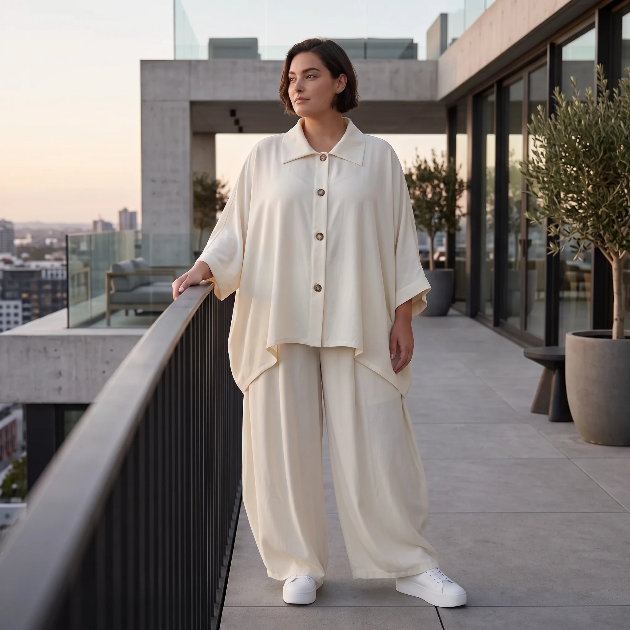 Creme fliessend Leinenoptik Bluse im Lagenlook leger Oversize zeitlos Crasheffekt weich