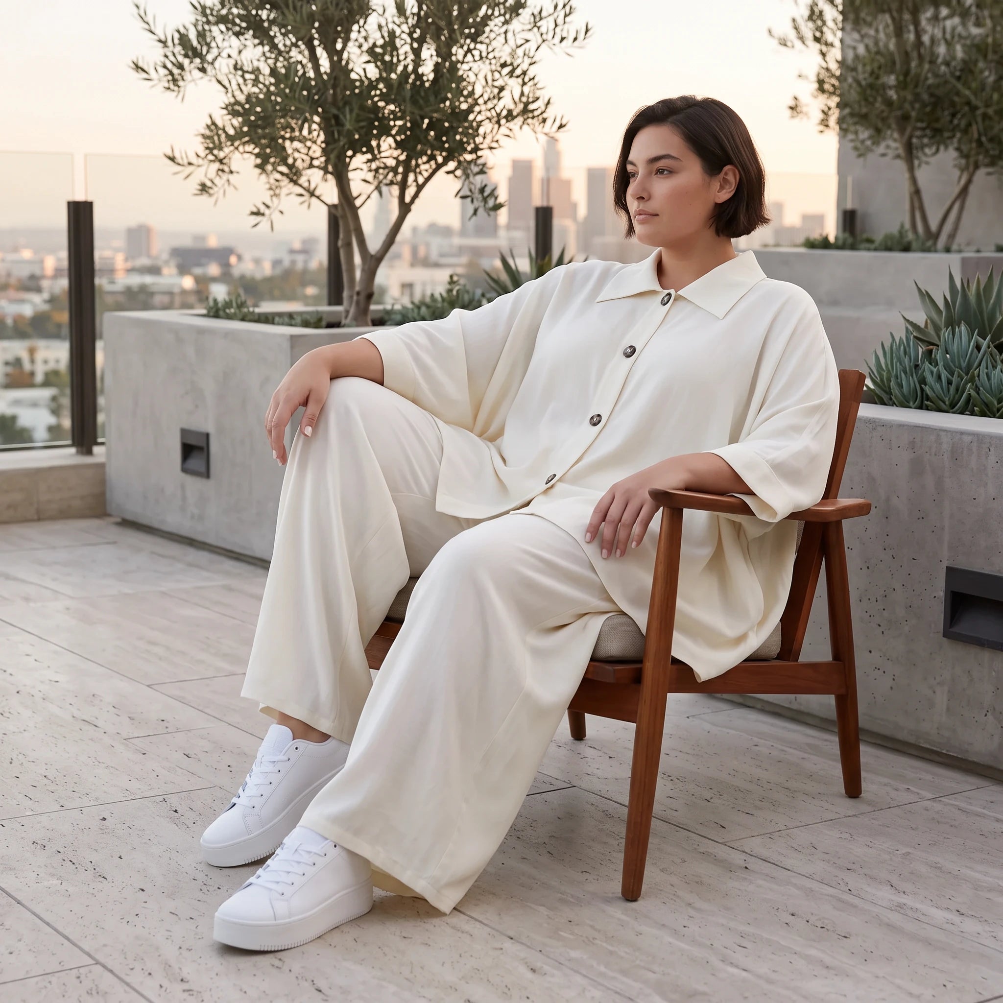 Creme fliessend Leinenoptik Bluse im Lagenlook leger Oversize zeitlos Crasheffekt weich