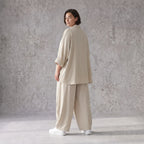 Legere Beige Bluse in Leinenoptik mit Crashlook Oversize Lagenlook zeitlos modern luftig