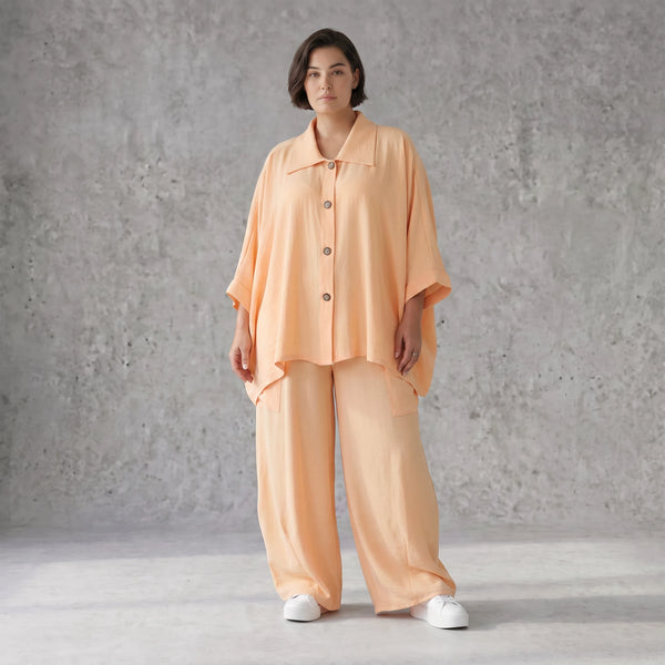 Leichte Mauve Bluse im legeren Oversize Lagenlook mit Hemdkragen zeitlos modern sanft