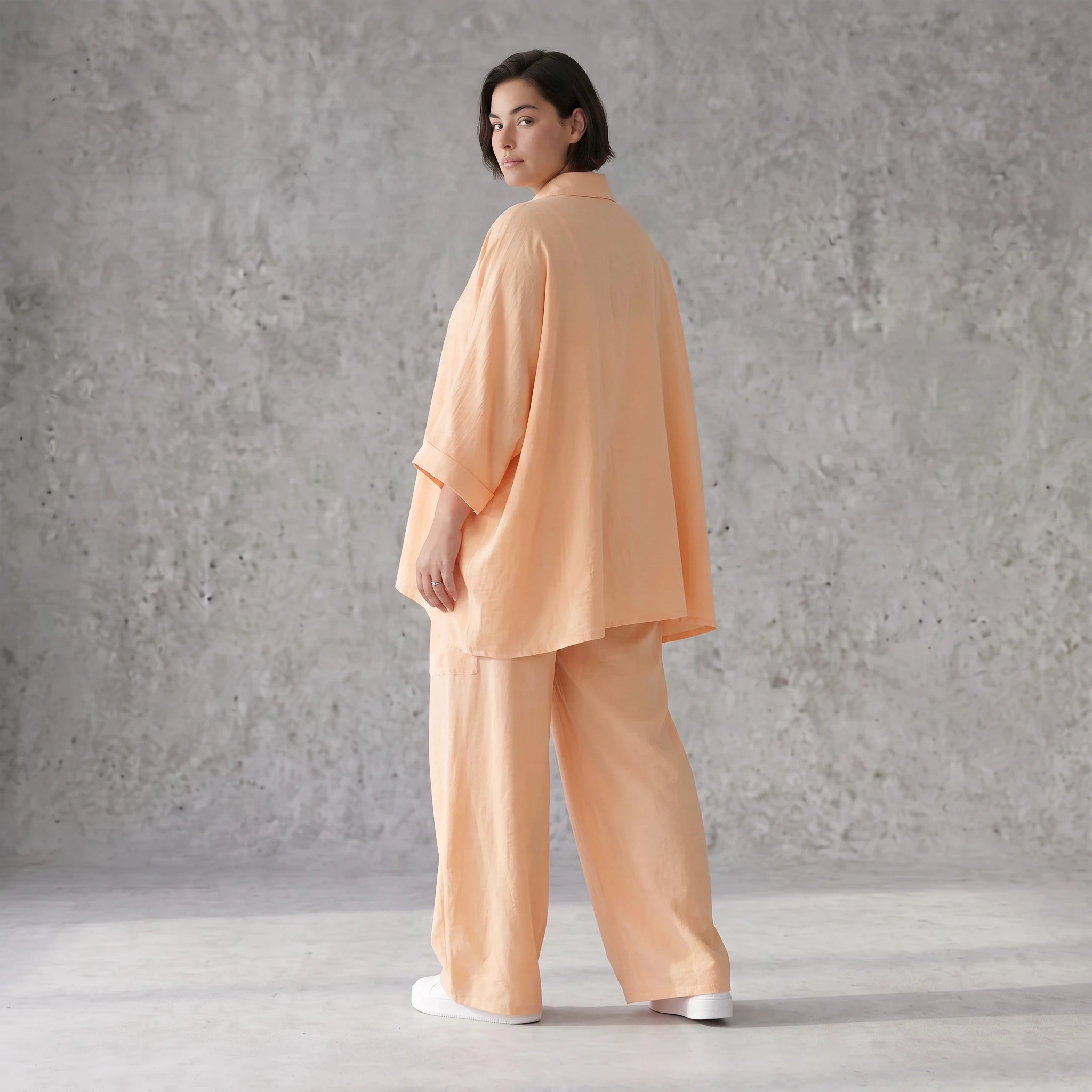 Leichte Mauve Bluse im legeren Oversize Lagenlook mit Hemdkragen zeitlos modern sanft