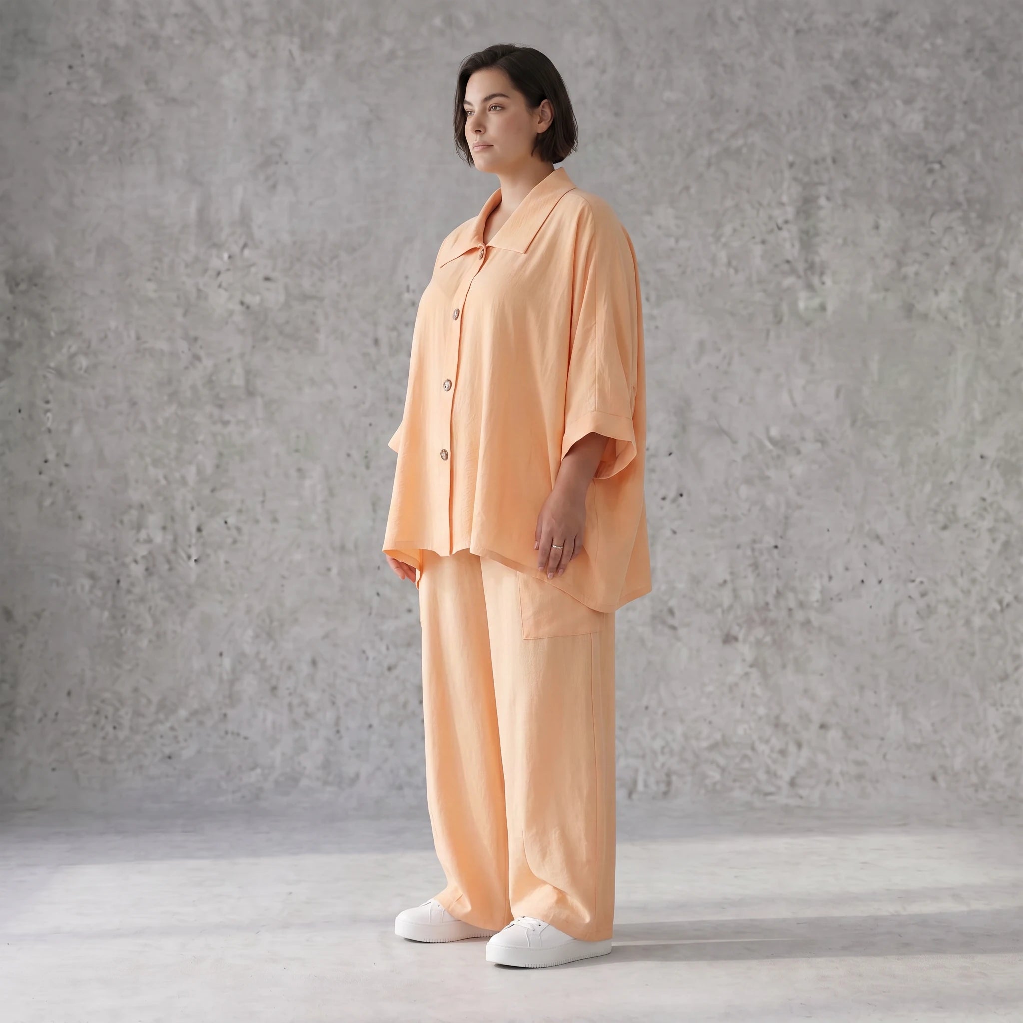 Leichte Mauve Bluse im legeren Oversize Lagenlook mit Hemdkragen zeitlos modern sanft
