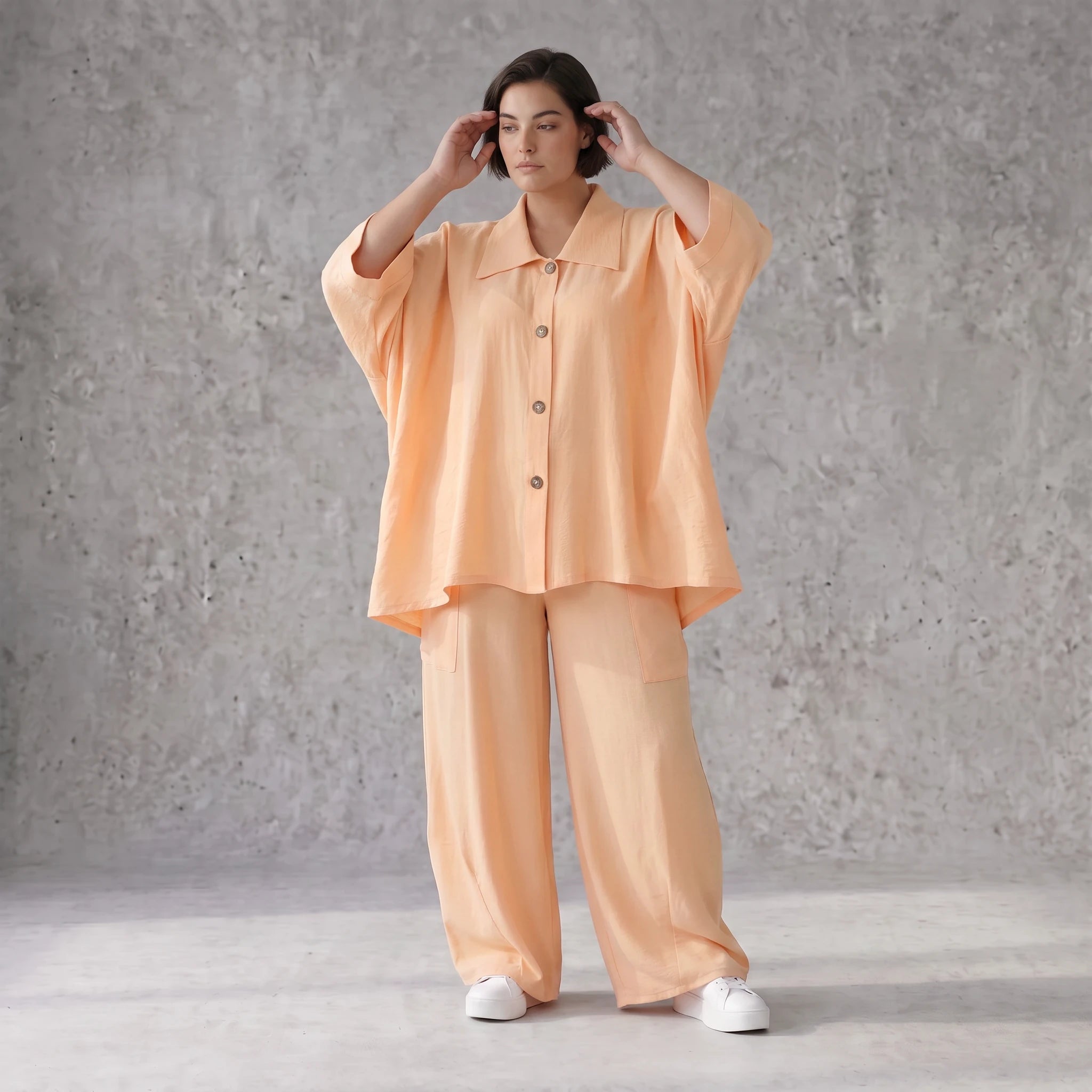 Leichte Mauve Bluse im legeren Oversize Lagenlook mit Hemdkragen zeitlos modern sanft