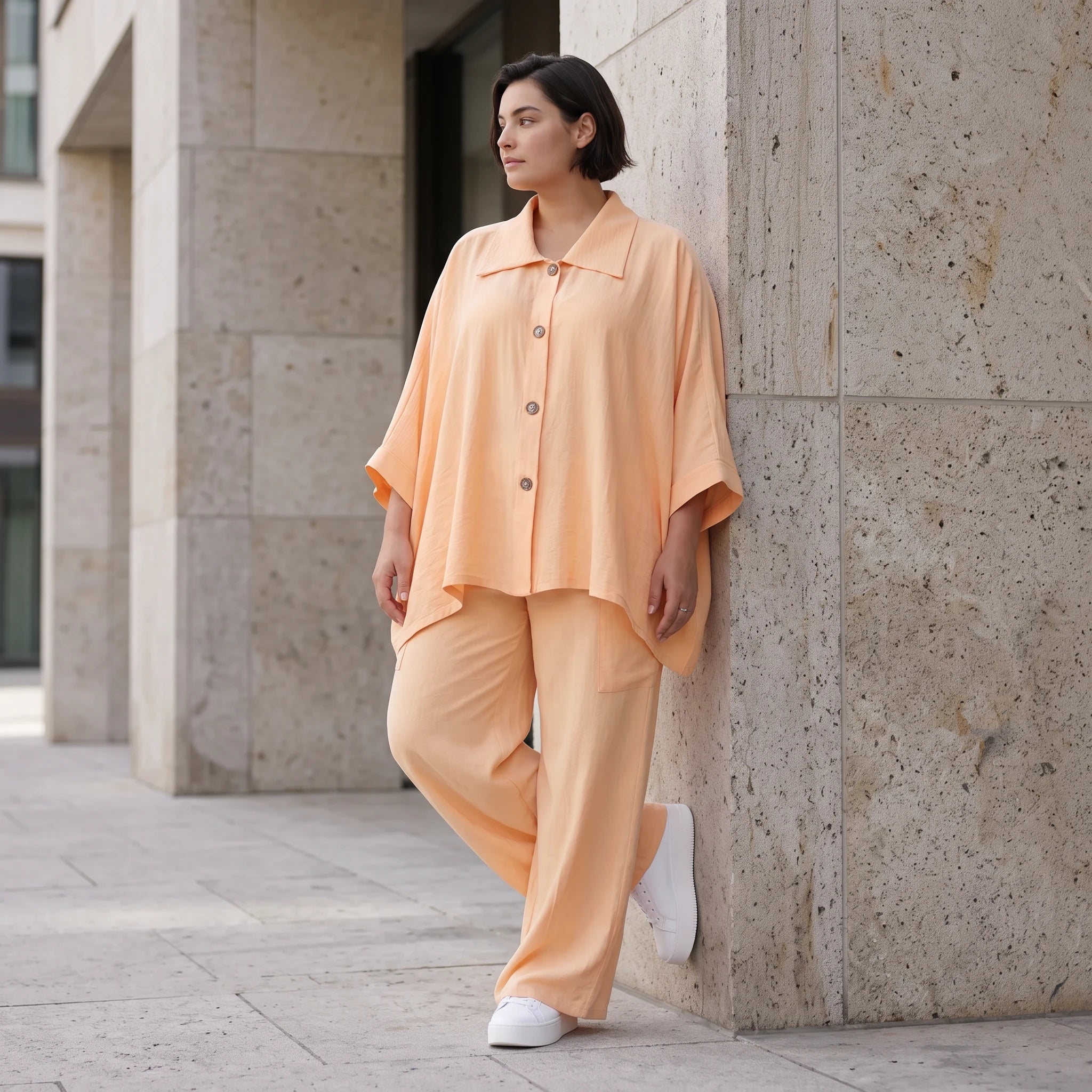Leichte Mauve Bluse im legeren Oversize Lagenlook mit Hemdkragen zeitlos modern sanft