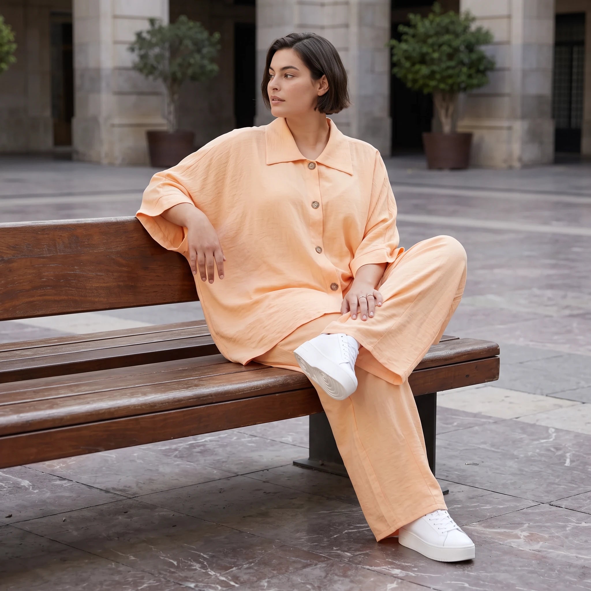 Leichte Mauve Bluse im legeren Oversize Lagenlook mit Hemdkragen zeitlos modern sanft