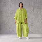 Apfelgrün Oversize Bluse im Lagenlook leger ausgefallen mit Leinen Baumwolle Gefühl cool