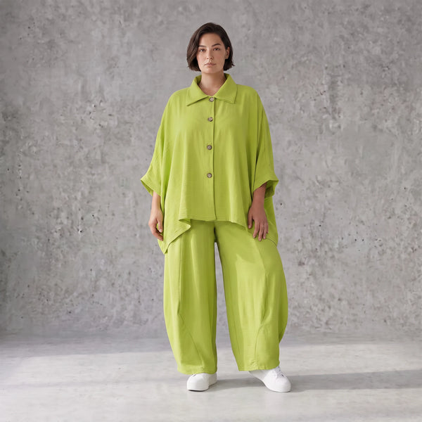 Apfelgrün Oversize Bluse im Lagenlook leger ausgefallen mit Leinen Baumwolle Gefühl cool