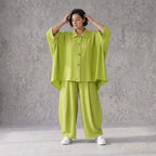Apfelgrün Oversize Bluse im Lagenlook leger ausgefallen mit Leinen Baumwolle Gefühl cool