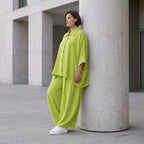 Apfelgrün Oversize Bluse im Lagenlook leger ausgefallen mit Leinen Baumwolle Gefühl cool