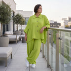 Apfelgrün Oversize Bluse im Lagenlook leger ausgefallen mit Leinen Baumwolle Gefühl cool