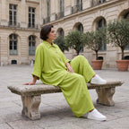 Apfelgrün Oversize Bluse im Lagenlook leger ausgefallen mit Leinen Baumwolle Gefühl cool