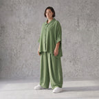 Khaki Lagenlook Bluse Leinenoptik Oversize relaxed luftig zeitlos modern chic Sommerstil