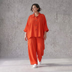 Leichte Hellrot fliessend Leinenoptik Bluse im Lagenlook Oversize leger modern sehr edel