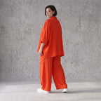 Leichte Hellrot fliessend Leinenoptik Bluse im Lagenlook Oversize leger modern sehr edel