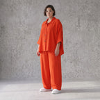 Leichte Hellrot fliessend Leinenoptik Bluse im Lagenlook Oversize leger modern sehr edel