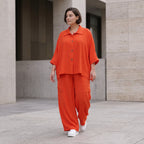 Leichte Hellrot fliessend Leinenoptik Bluse im Lagenlook Oversize leger modern sehr edel
