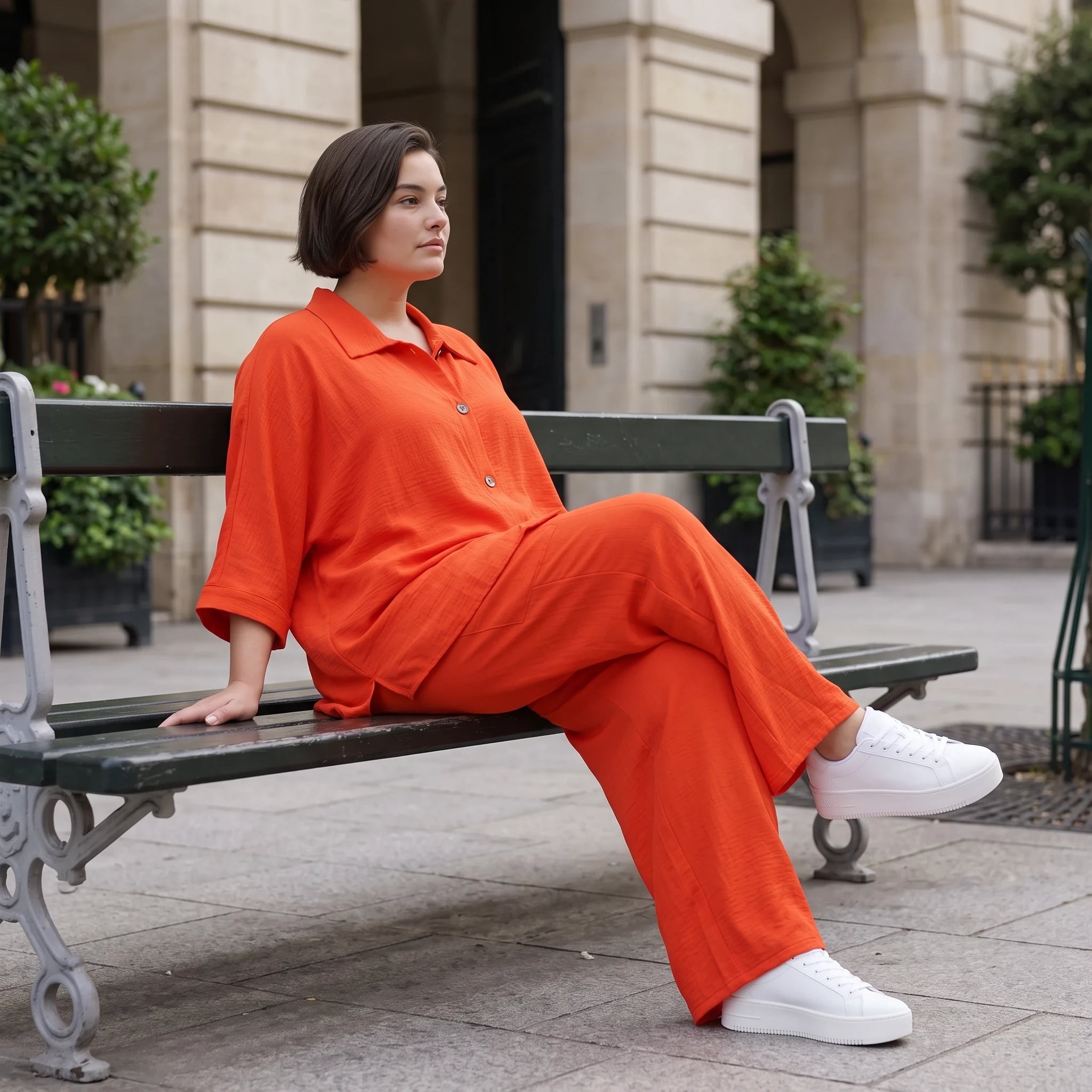 Leichte Hellrot fliessend Leinenoptik Bluse im Lagenlook Oversize leger modern sehr edel