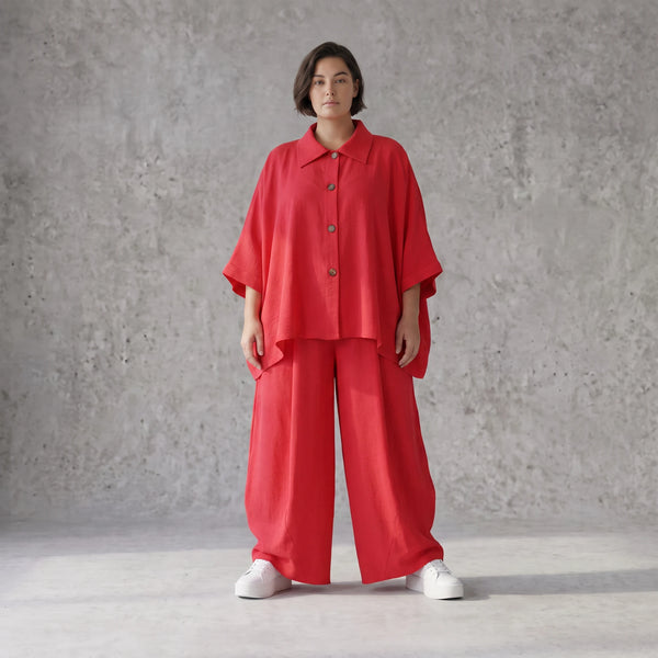 Fuchsia Leinenbluse Oversize Sommerbluse mit Lagenlook leicht zeitlos ausgefallen leger