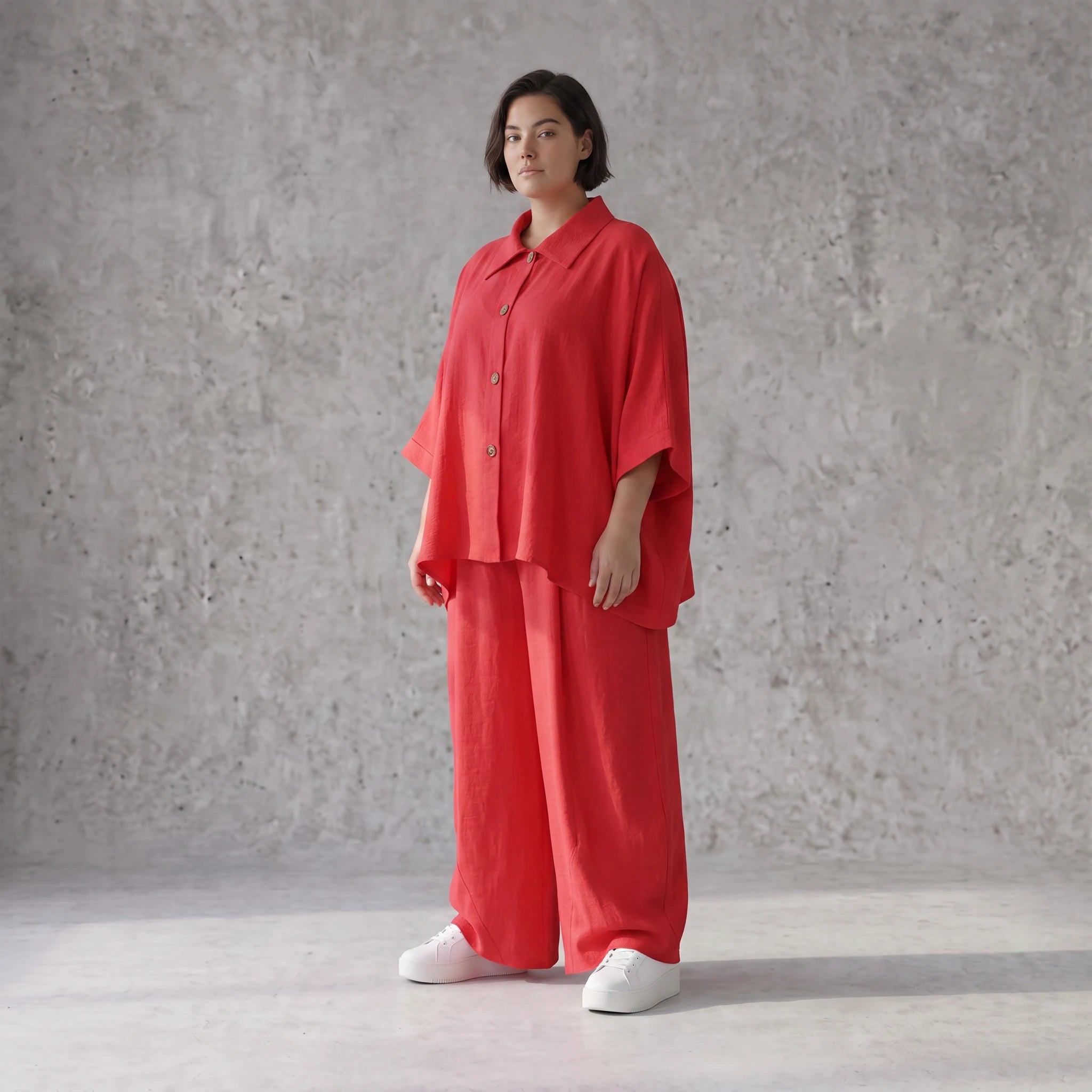 Fuchsia Leinenbluse Oversize Sommerbluse mit Lagenlook leicht zeitlos ausgefallen leger