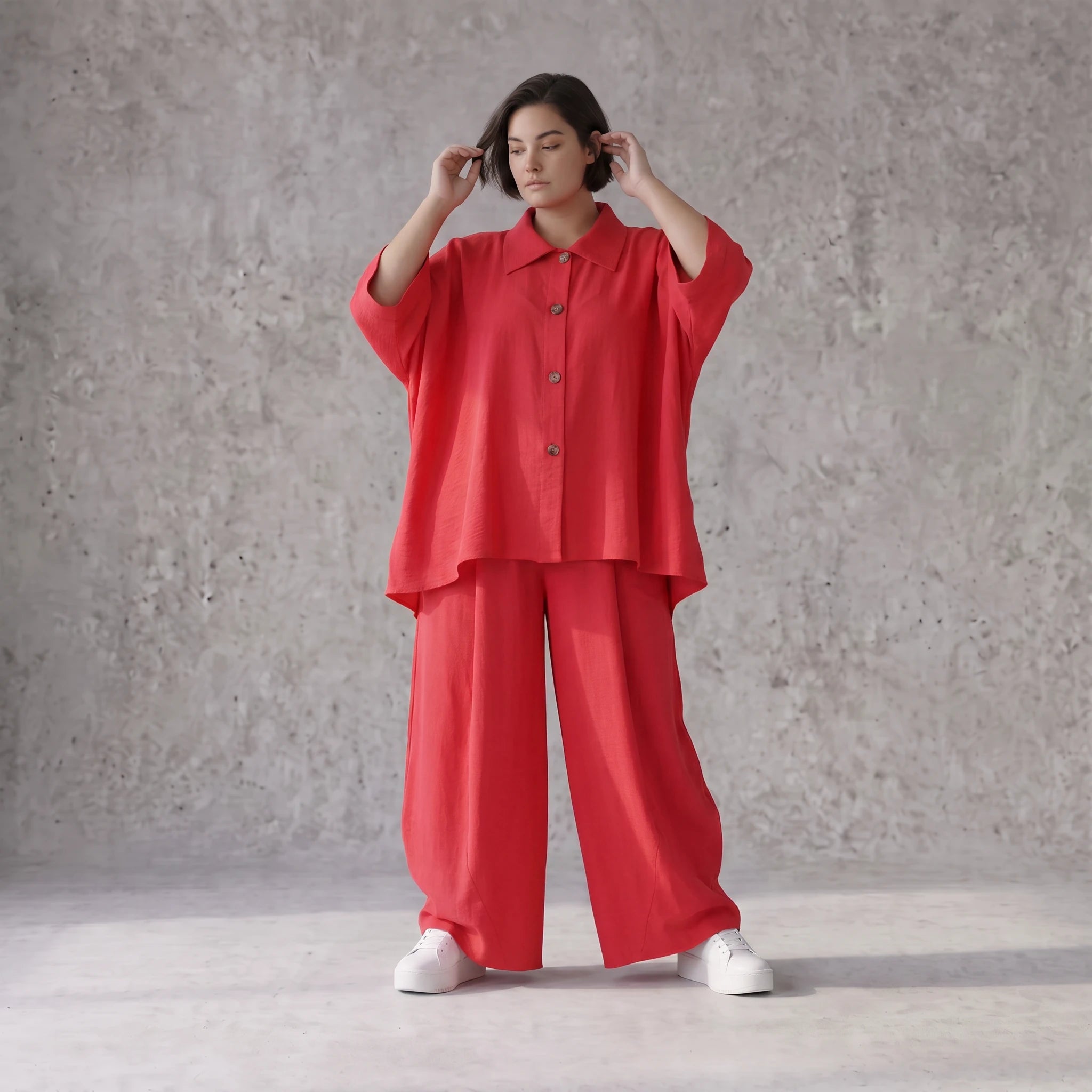 Fuchsia Leinenbluse Oversize Sommerbluse mit Lagenlook leicht zeitlos ausgefallen leger