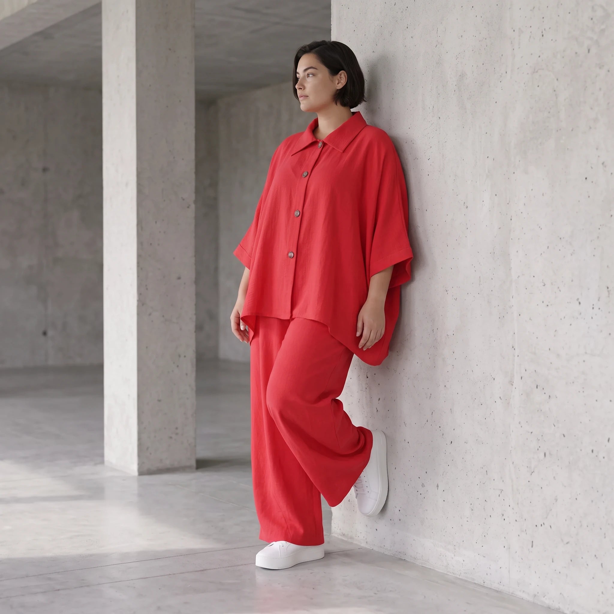 Fuchsia Leinenbluse Oversize Sommerbluse mit Lagenlook leicht zeitlos ausgefallen leger