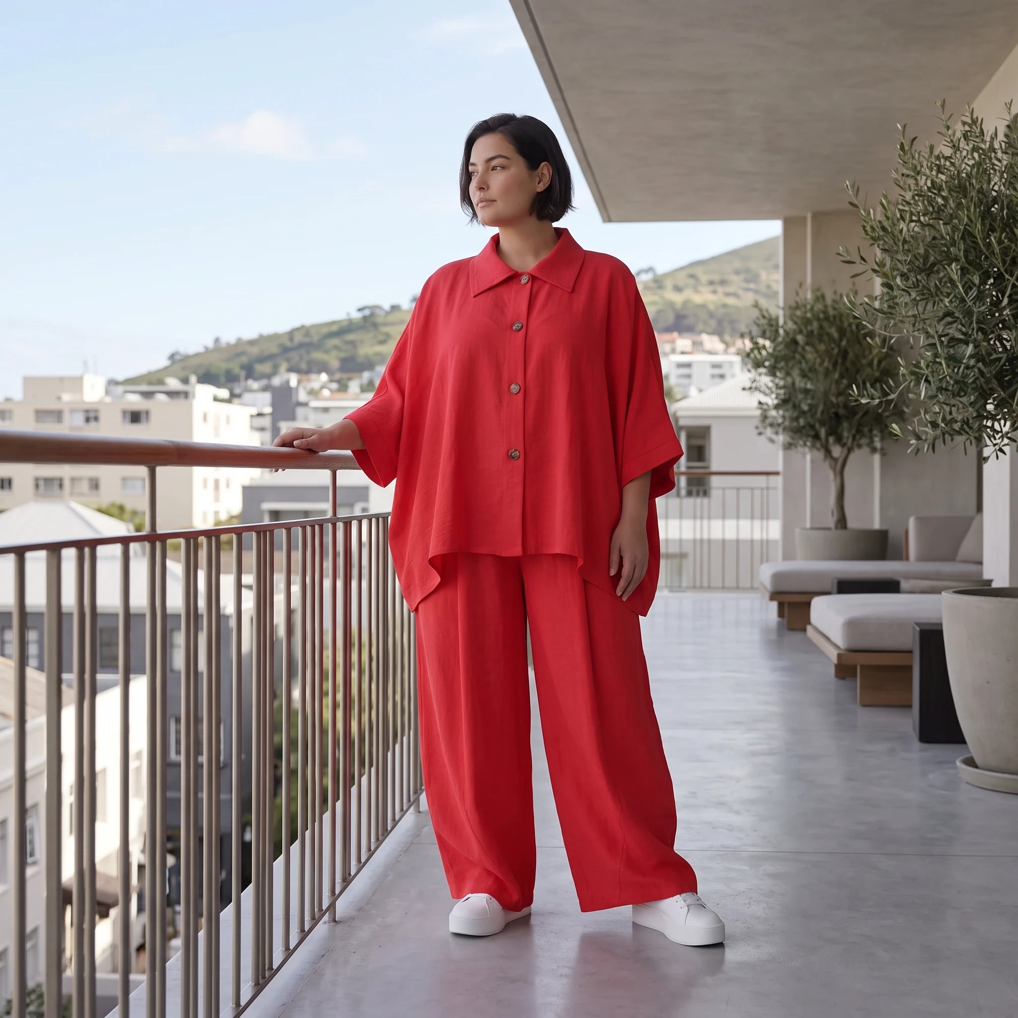 Fuchsia Leinenbluse Oversize Sommerbluse mit Lagenlook leicht zeitlos ausgefallen leger