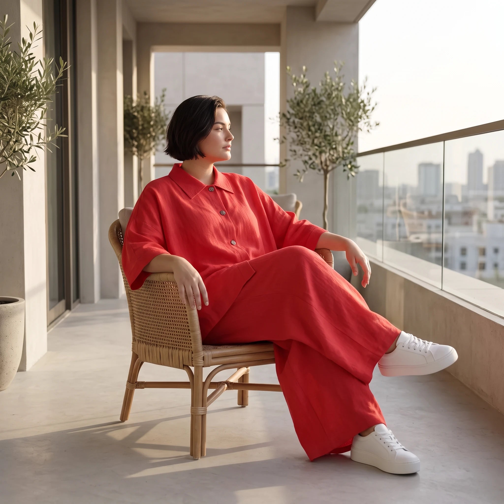 Fuchsia Leinenbluse Oversize Sommerbluse mit Lagenlook leicht zeitlos ausgefallen leger