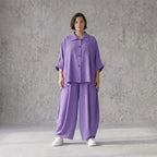 Flieder Oversize Leinenbluse Lagenlook locker zeitlos mit kuehl leichtem Fall soft Griff