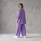 Flieder Oversize Leinenbluse Lagenlook locker zeitlos mit kuehl leichtem Fall soft Griff