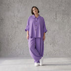 Flieder Oversize Leinenbluse Lagenlook locker zeitlos mit kuehl leichtem Fall soft Griff