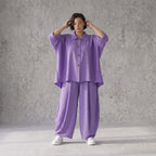 Flieder Oversize Leinenbluse Lagenlook locker zeitlos mit kuehl leichtem Fall soft Griff