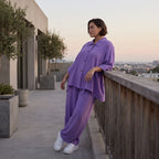 Flieder Oversize Leinenbluse Lagenlook locker zeitlos mit kuehl leichtem Fall soft Griff