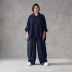 Zeitlose Marine Bluse in Leinenoptik leger Oversize Lagenlook sommerlich leicht und modern