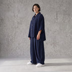 Zeitlose Marine Bluse in Leinenoptik leger Oversize Lagenlook sommerlich leicht und modern