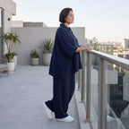 Zeitlose Marine Bluse in Leinenoptik leger Oversize Lagenlook sommerlich leicht und modern