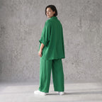 Legere Oversize Bluse in Smaragdgrün mit Leinenlook für zeitlosen Lagenlook und Eleganz