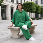 Legere Oversize Bluse in Smaragdgrün mit Leinenlook für zeitlosen Lagenlook und Eleganz