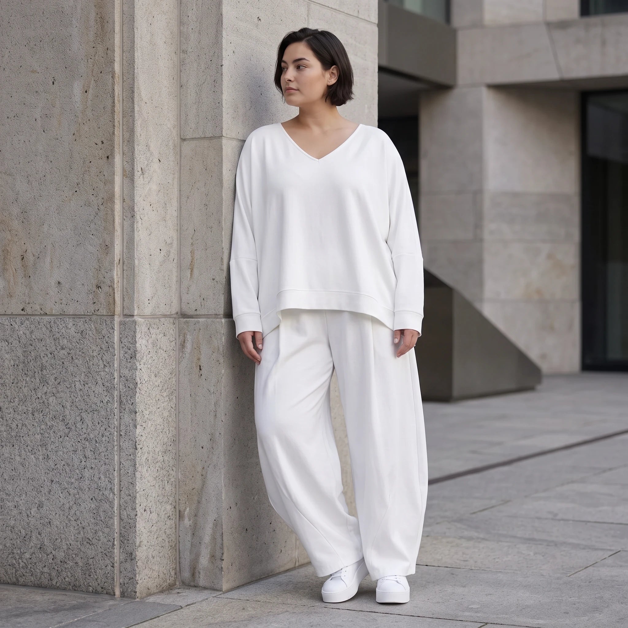 Weißer Oversize Lagenlook Überwurf in Leinenoptik leger ausgefallen zeitlos luftig fein