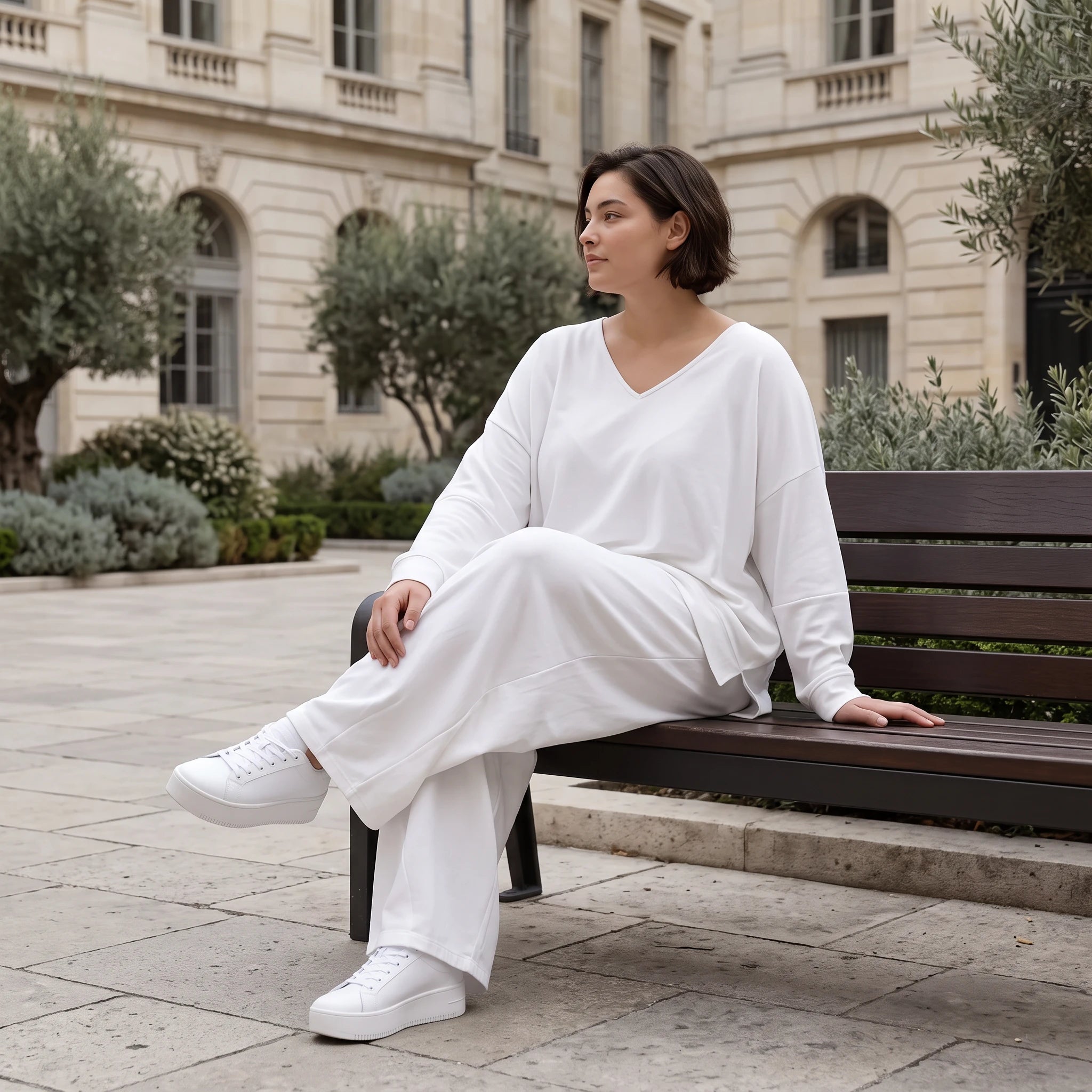 Weißer Oversize Lagenlook Überwurf in Leinenoptik leger ausgefallen zeitlos luftig fein