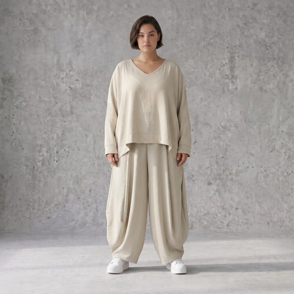 Moderner Beigelagenlook Oversize Ueberwurf aus Leinenmix locker leicht und fein elegant