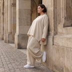 Moderner Beigelagenlook Oversize Ueberwurf aus Leinenmix locker leicht und fein elegant