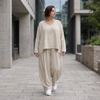 Moderner Beigelagenlook Oversize Ueberwurf aus Leinenmix locker leicht und fein elegant