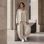 Moderner Beigelagenlook Oversize Ueberwurf aus Leinenmix locker leicht und fein elegant