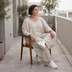 Moderner Beigelagenlook Oversize Ueberwurf aus Leinenmix locker leicht und fein elegant