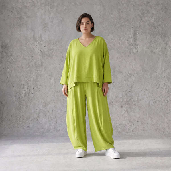 Apfelgrün Leinenlook Überwurf im Oversize Lagenlook sehr leger zeitlos ausgefallen luftig
