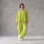 Apfelgrün Leinenlook Überwurf im Oversize Lagenlook sehr leger zeitlos ausgefallen luftig