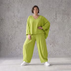 Apfelgrün Leinenlook Überwurf im Oversize Lagenlook sehr leger zeitlos ausgefallen luftig