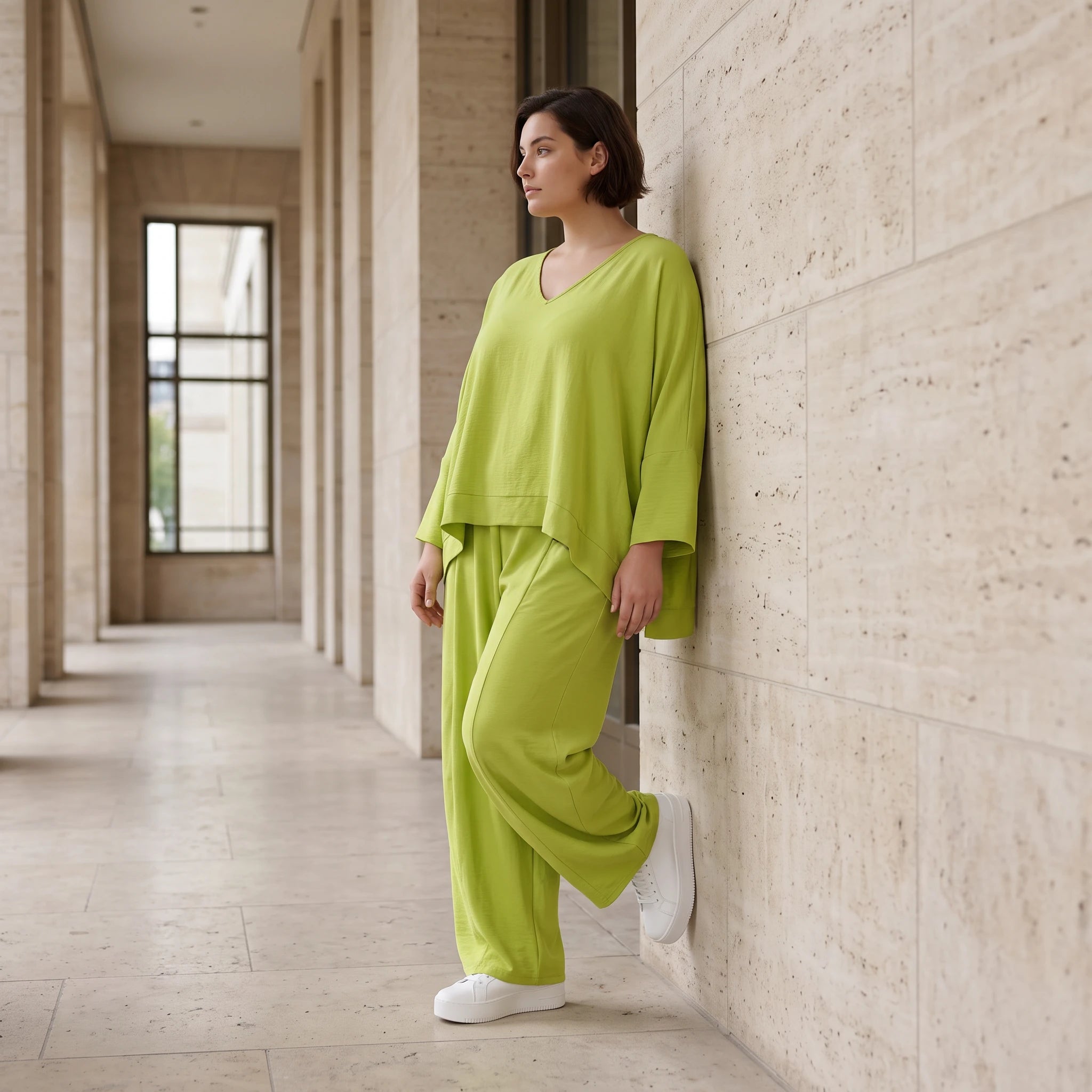 Apfelgrün Leinenlook Überwurf im Oversize Lagenlook sehr leger zeitlos ausgefallen luftig
